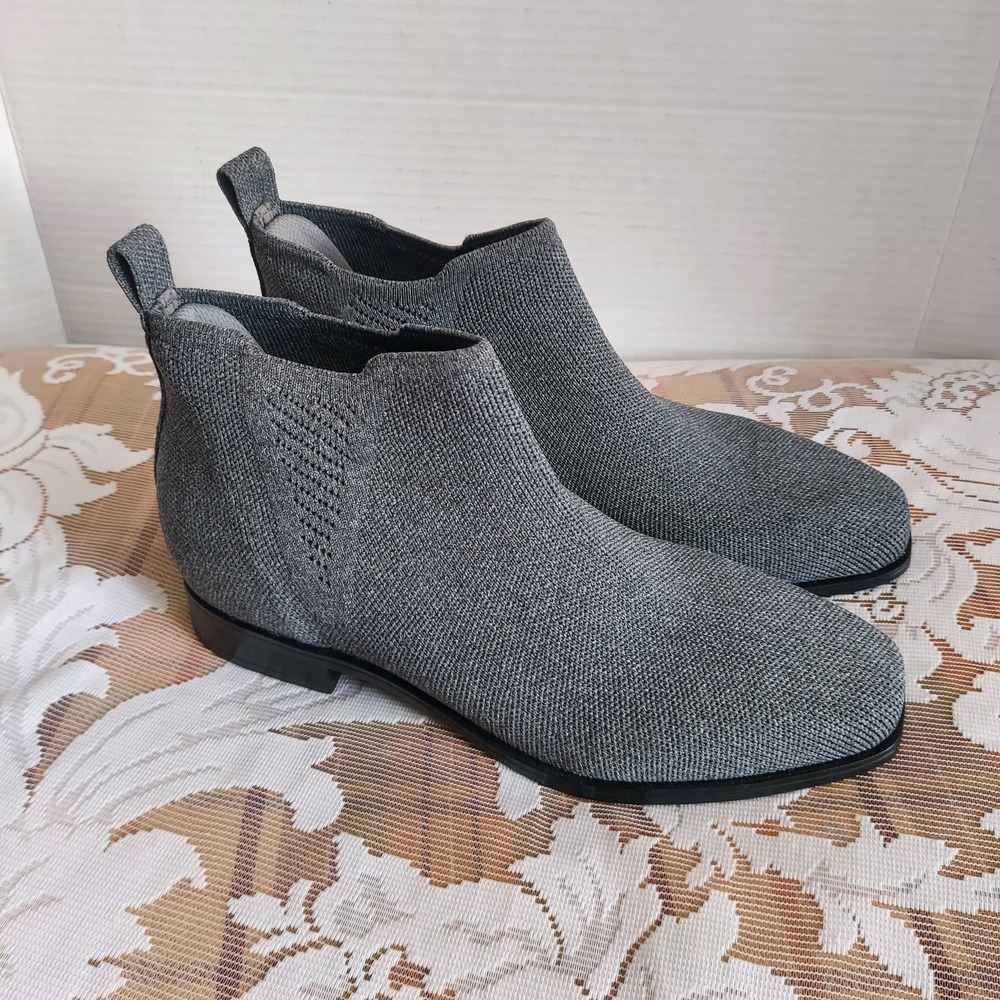 Vivaia Grey Knit Square Toe Ankle Boots Sustainable Low Block Heel 38.5 Womens